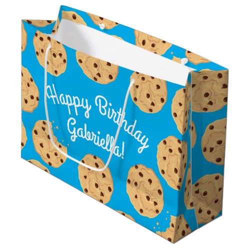 Chocolate Chip Cookie Kids 1st Birthday Party Blue Large Gift Bag