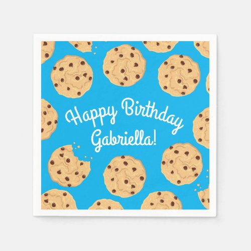 Chocolate Chip Cookie Kids 1st Birthday Party Blue Napkins