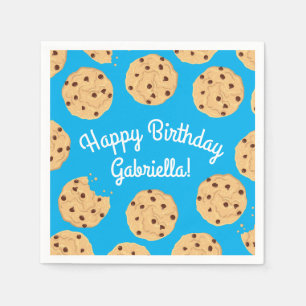 Chocolate Chip Cookie Kids 1st Birthday Party Blue Napkins
