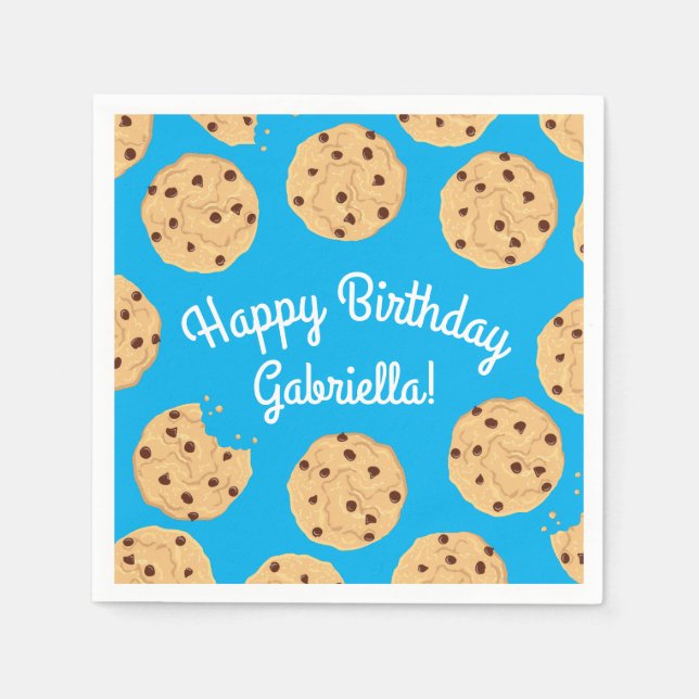 Chocolate Chip Cookie Kids 1st Birthday Party Blue Napkins (Front)