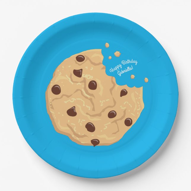 Chocolate Chip Cookie Kids 1st Birthday Party Blue Paper Plates (Front)
