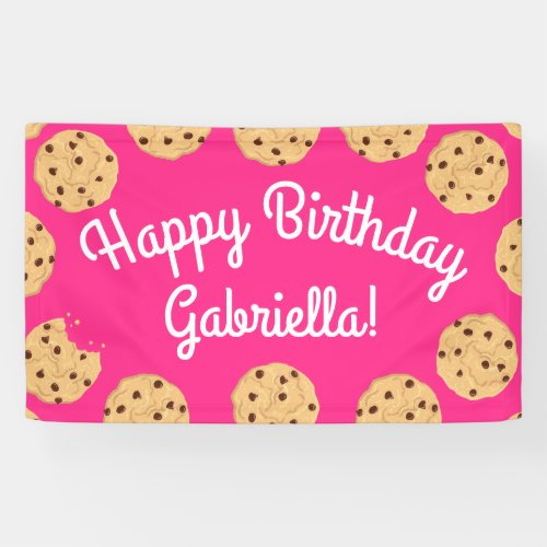 Chocolate Chip Cookie Kids 1st Birthday Party Pink Banner