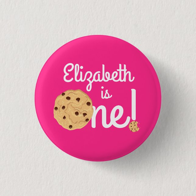Chocolate Chip Cookie Kids 1st Birthday Party Pink Button (Front)