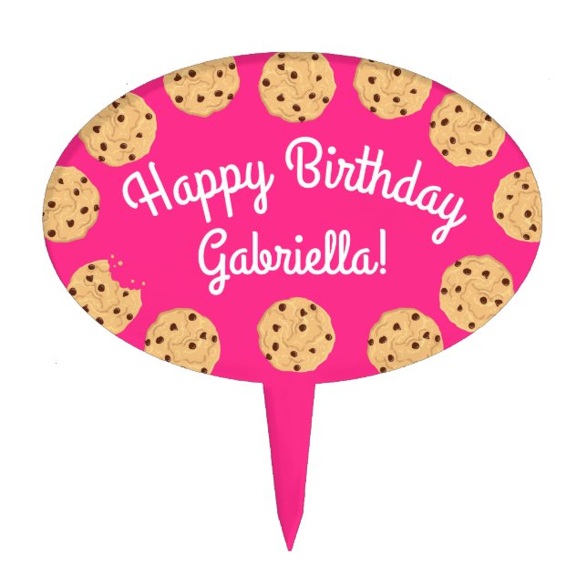 Chocolate Chip Cookie Kids 1st Birthday Party Pink Cake Topper (Front)