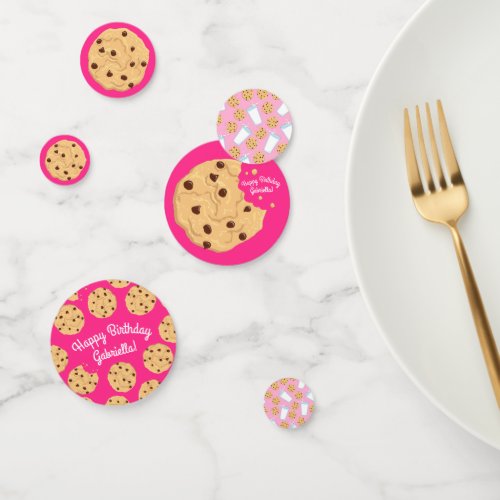 Chocolate Chip Cookie Kids 1st Birthday Party Pink Confetti