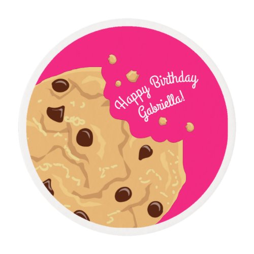 Chocolate Chip Cookie Kids 1st Birthday Party Pink Edible Frosting Rounds