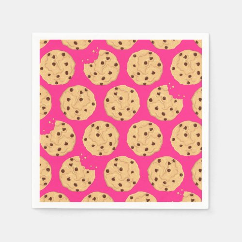 Chocolate Chip Cookie Kids 1st Birthday Party Pink Napkins