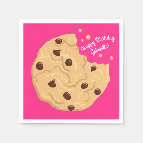 Chocolate Chip Cookie Kids 1st Birthday Party Pink Napkins