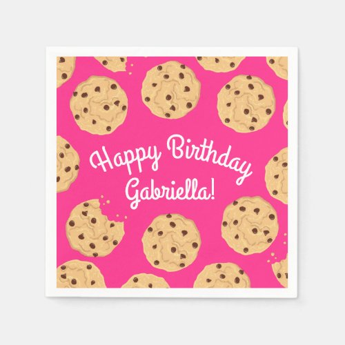 Chocolate Chip Cookie Kids 1st Birthday Party Pink Napkins