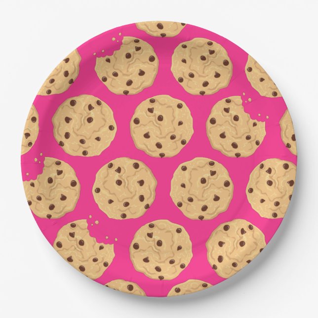 Chocolate Chip Cookie Kids 1st Birthday Party Pink Paper Plates (Front)