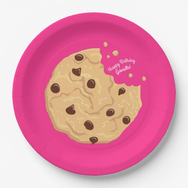 Chocolate Chip Cookie Kids 1st Birthday Party Pink Paper Plates (Front)