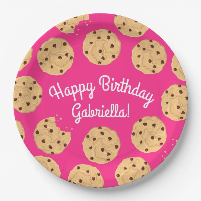 Chocolate Chip Cookie Kids 1st Birthday Party Pink Paper Plates (Front)