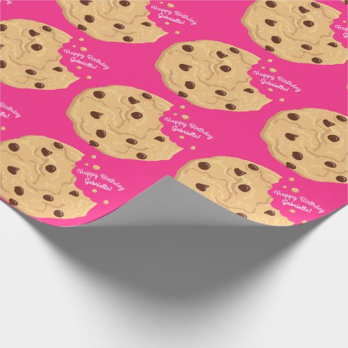 Chocolate Chip Cookie Kids 1st Birthday Party Pink Wrapping Paper