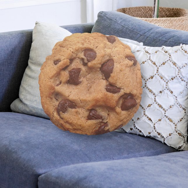 Chocolate Chip Cookie Novelty Round Pillow (Novelty fun chocolate chip cookie throw pillow from Ricaso. Round pillow in a cookie food design)