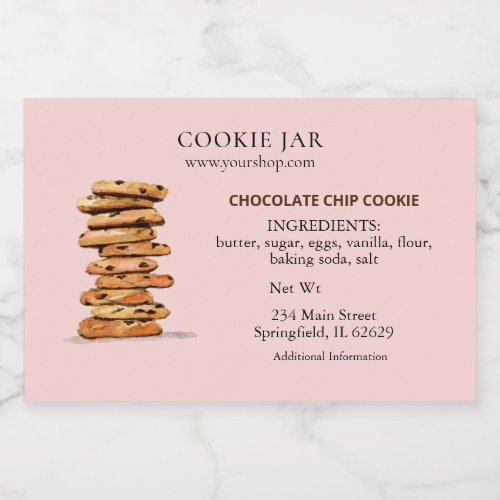 Chocolate chip cookie Pink Bakery  Food Label