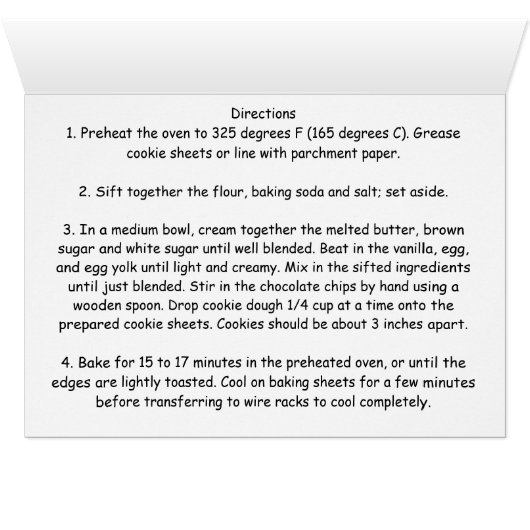 Chocolate Chip Cookie Recipe Card (Inside Horizontal (Bottom))