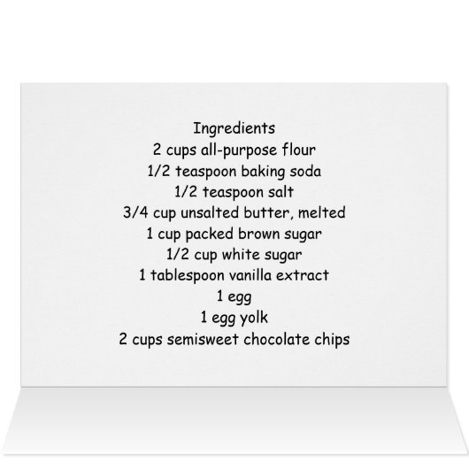 Chocolate Chip Cookie Recipe Card (Inside Horizontal (Top))