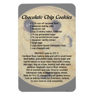 Chocolate Chip Cookie Recipe Magnet