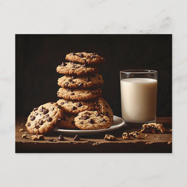 Chocolate Chip Cookies and Milk Painting Postcard (Front)
