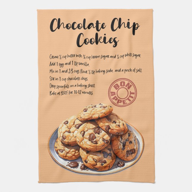 Chocolate Chip Cookies Baking Recipe Kitchen Towel (Vertical)