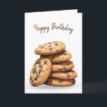 Chocolate Chip Cookies Birthday Card<br><div class="desc">Stack of chocolate chip cookies on a white background.
Background color can be changed.
Text is editable.</div>