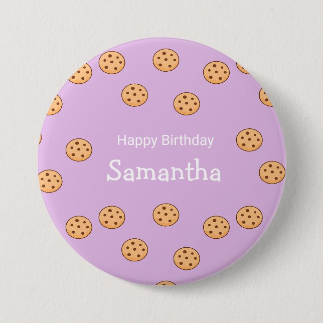 Chocolate chip cookies birthday purple  button (Front)