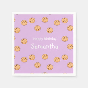 Chocolate chip cookies birthday purple napkins