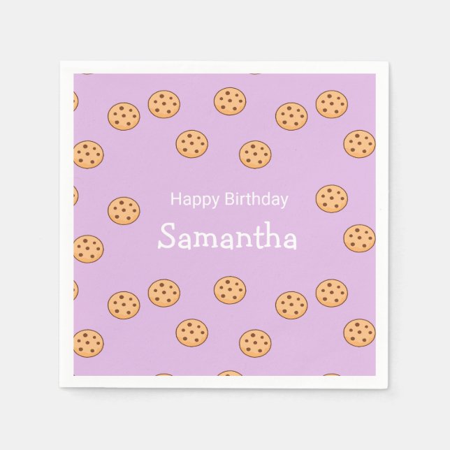 Chocolate chip cookies birthday purple  napkins (Front)