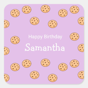 Chocolate chip cookies birthday purple square sticker