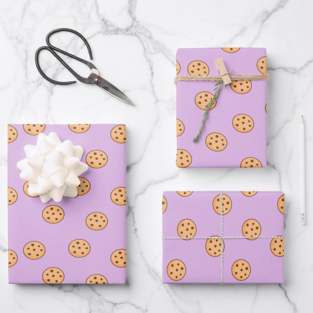 Chocolate chip cookies birthday purple  wrapping paper sheets (Front)