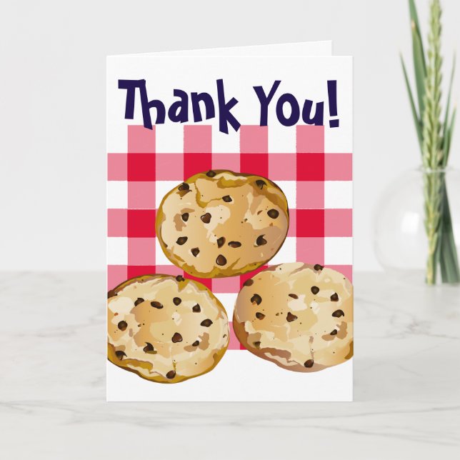 Chocolate Chip Cookies Gingham Picnic Pattern Letterpress Thank You Card (Front)