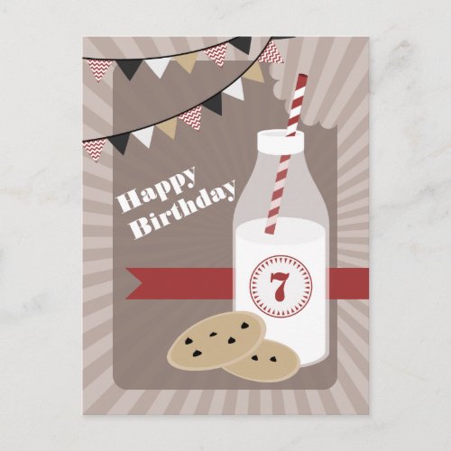 Chocolate Chip Cookies  Milk Birthday Party Invitation Postcard