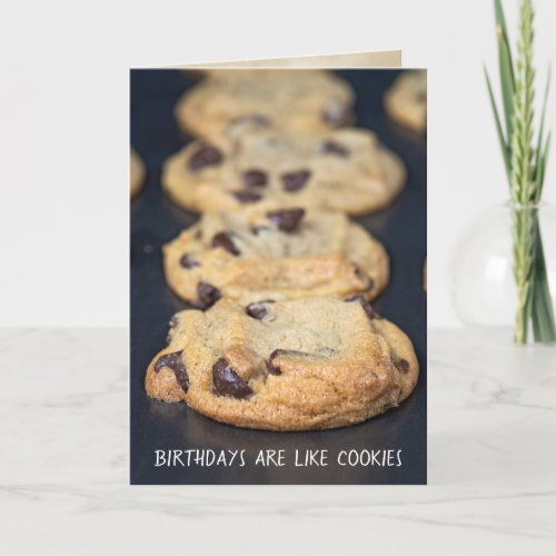 chocolate chip cookies on baking sheet card