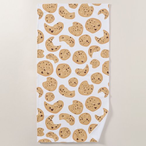 Chocolate Chip Cookies Pattern Beach Towel