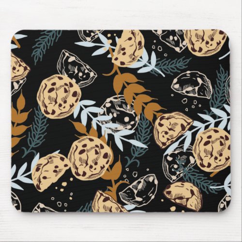 chocolate chip cookies pattern black ver mouse pad
