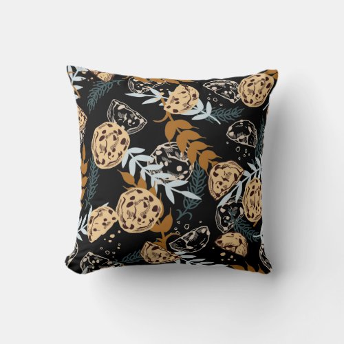 chocolate chip cookies pattern black ver throw pillow