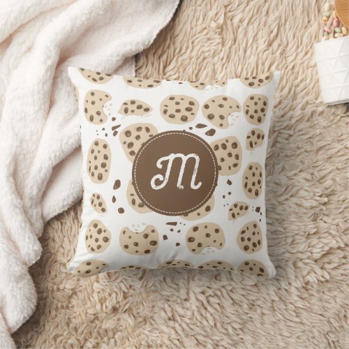 Chocolate Chip Cookies Pattern Monogram Throw Pillow