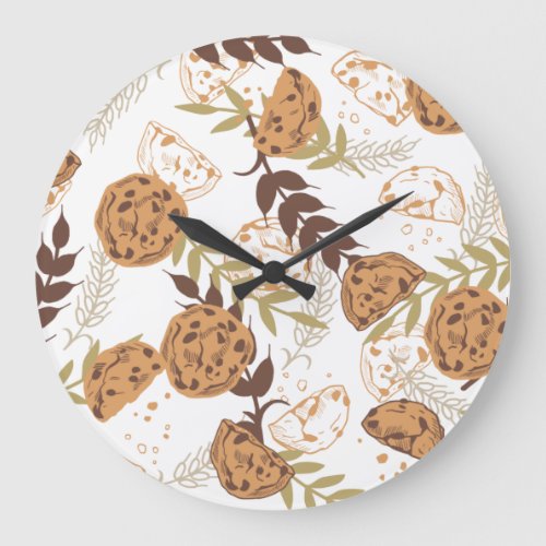 chocolate chip cookies pattern white ver large clock