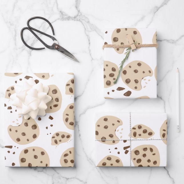 Chocolate Chip Cookies Pattern Wrapping Paper Sheets (Front)