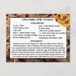 Chocolate Chip Cookies Recipe Card Postcard