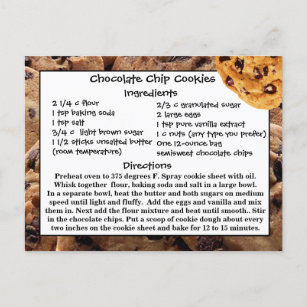 Chocolate Chip Cookies Recipe Card  Postcard