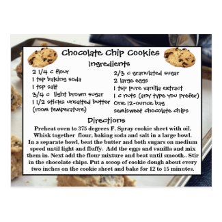 Chocolate Chip Cookies Recipe Card Postcard
