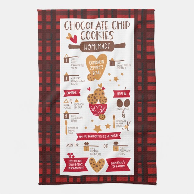 Chocolate Chip Cookies Recipe Festive Christmas Kitchen Towel (Vertical)