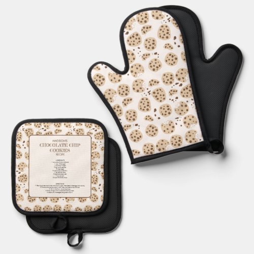 Chocolate Chip Cookies Recipe Keepsake Oven Mitt  Pot Holder Set