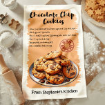 Chocolate Chip Cookies Recipe Personalized Kitchen Towel<br><div class="desc">Bake up some nostalgia with this personalized Chocolate Chip Cookies recipe kitchen towel. Featuring a classic chocolate chip cookie recipe and a charming illustration, this towel adds a cozy, personalized touch to any kitchen. Customize it with your name or message to make it your own, making it the perfect gift...</div>