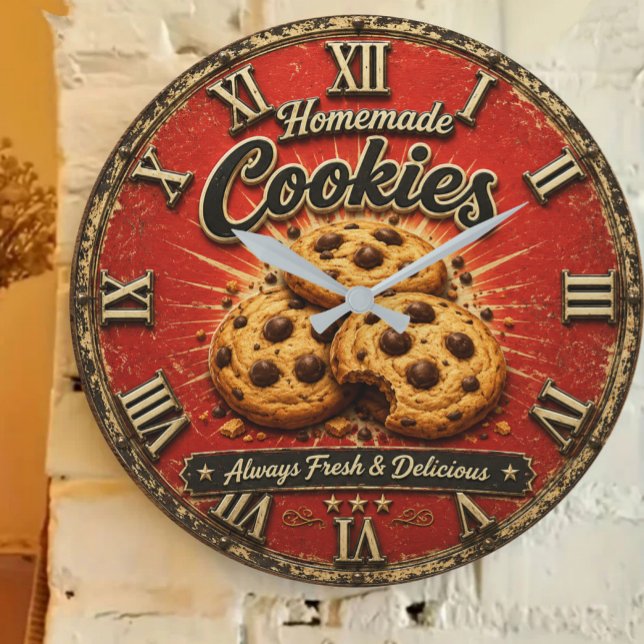 Chocolate Chip Cookies Rustic Baking Gift Large Clock (Creator Uploaded)