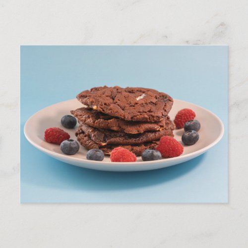 Chocolate Chip Cookies With Berries Food Photo Postcard