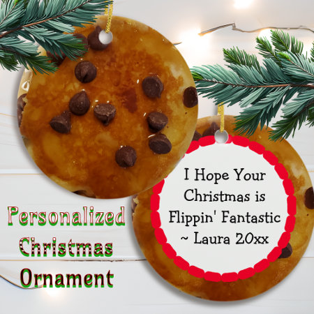Chocolate Chip Pancakes With Syrup Christmas Ceramic Ornament