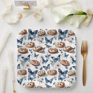 Chocolate Chip Sandwich Cookies & Blue Butterflies Paper Plates