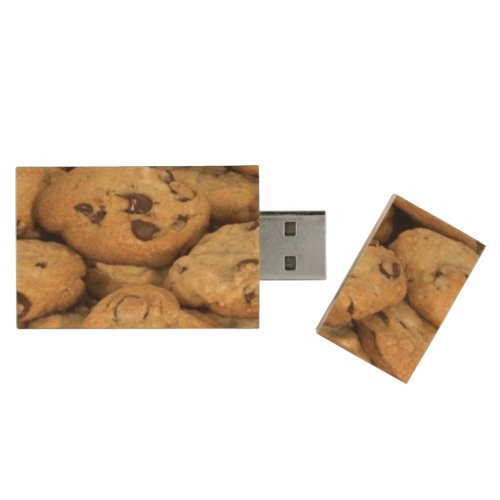 Chocolate Chip Snack Desserts Sweets Cookies Wood USB Flash Drive